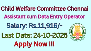 Child Welfare Committee Chennai Assistant cum Data Entry Operator Recruitment 2025 - Apply Offline