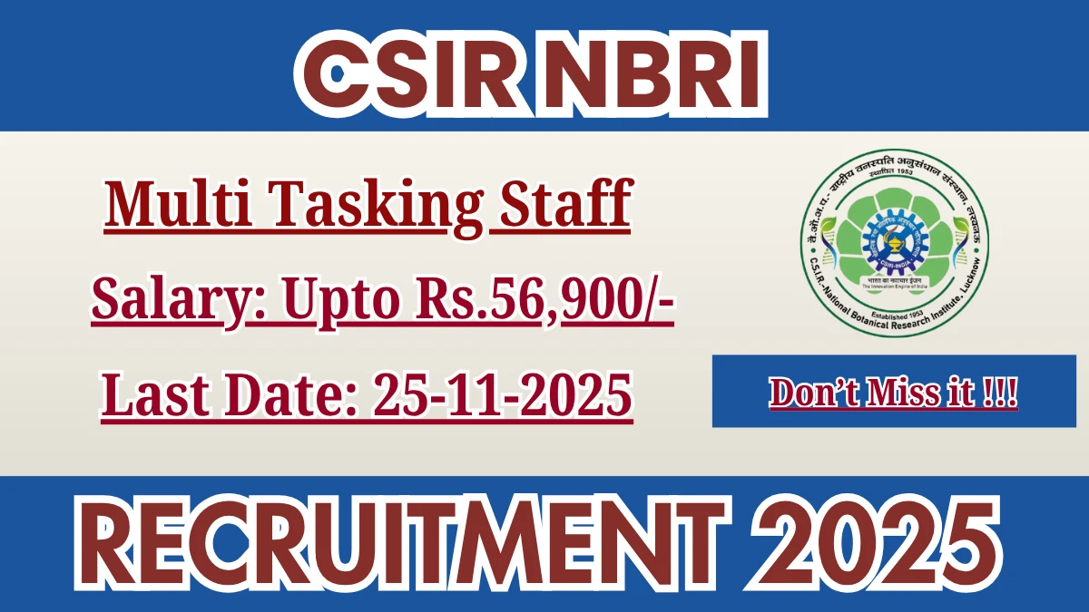 CSIR NBRI Multi Tasking Staff Recruitment 2025 - Apply Online for 17 Posts CSIR NBRI Multi Tasking Staff Recruitment 2025 - Apply Online for 17 Posts