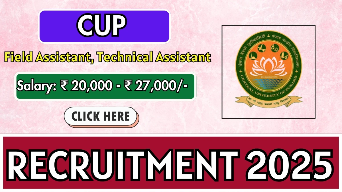 CUP Recruitment 2025 - Apply Offline for 03 Field Assistant, Technical Assistant Posts