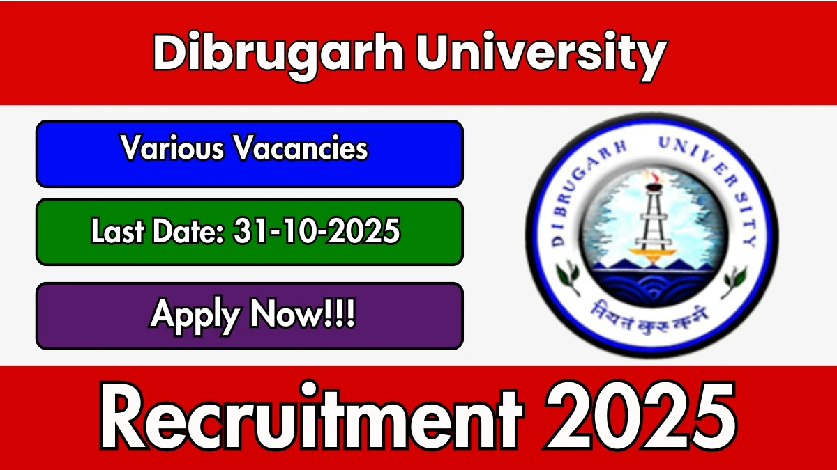 Dibrugarh University Recruitment 2025 - Apply Offline for Research Assistant, and More Posts Dibrugarh University Recruitment 2025 - Apply Offline for Research Assistant, and More Posts