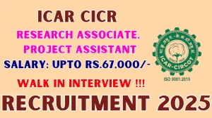 ICAR CICR Recruitment 2025 – Walk in for 02 Research Associate, Project Assistant Posts