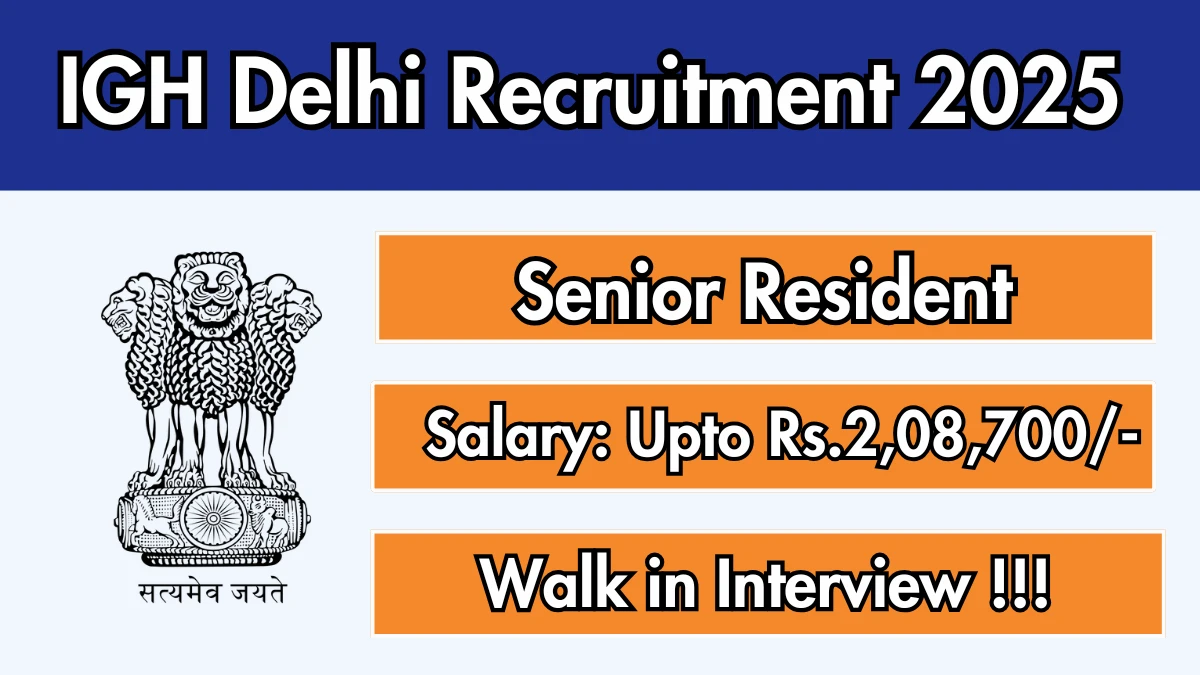 IGH Delhi Senior Resident Recruitment 2025 – Walk in for 26 Posts IGH Delhi Senior Resident Recruitment 2025 – Walk in for 26 Posts