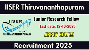 IISER Thiruvananthapuram Junior Research Fellow Recruitment 2025 - Apply Offline for 01 Posts