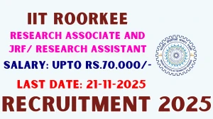 IIT Roorkee Recruitment 2025 - Apply Offline for 02 Research Associate and JRF/ Research Assistant Posts