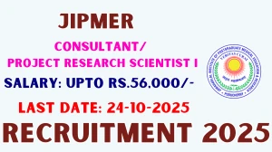JIPMER Recruitment 2025 - Apply Offline for 01 Consultant/ Project Research Scientist I Posts