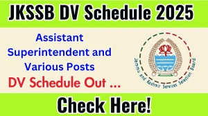 JKSSB Assistant Superintendent and Various Posts DV Schedule 2025: Check Document Verification Date @ jkssb.nic.in