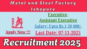 Metal and Steel Factory Ishapore Recruitment 2025 - Apply Offline for 03 Executive, Assistant Executive Posts