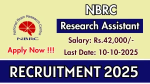 NBRC Research Assistant III Recruitment 2025 - Apply Offline