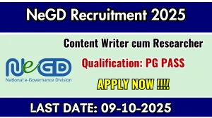 NeGD Content Writer cum Researcher Recruitment 2025 - Apply Online for 01 Posts NeGD Content Writer cum Researcher Recruitment 2025 - Apply Online for 01 Posts