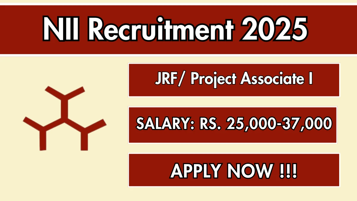 NII Junior Research Fellow / Project Associate I Recruitment 2025 - Apply Offline for 01 Posts NII Junior Research Fellow / Project Associate I Recruitment 2025 - Apply Offline for 01 Posts