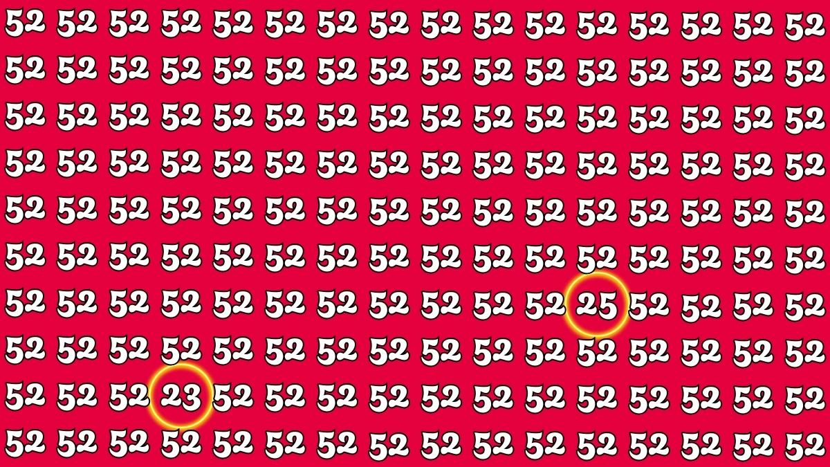 Optical Illusion Eye Test Challenge: Within 7 Seconds Spot The Number 25 and 23 among 52
