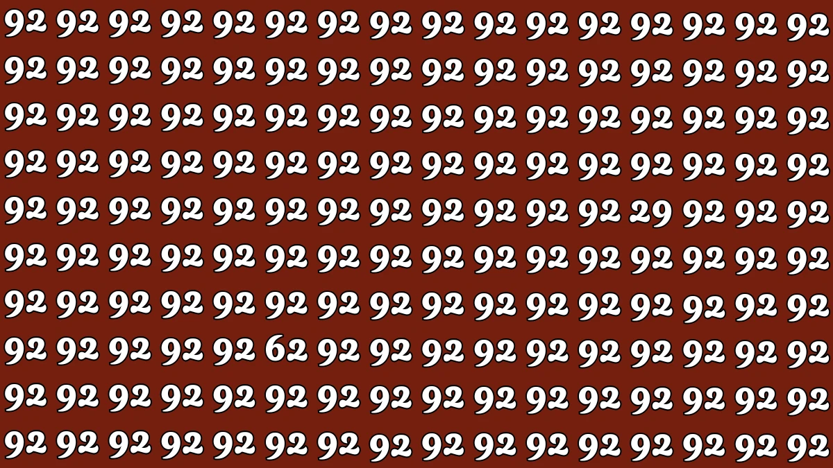 Optical Illusion: Within 9 Seconds Spot The Number 62 and 29 among 92s