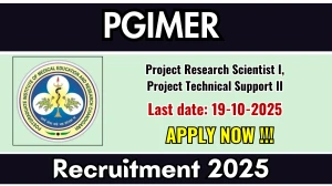 PGIMER Recruitment 2025 - Apply Offline for 03 Project Research Scientist I, Project Technical Support II Posts