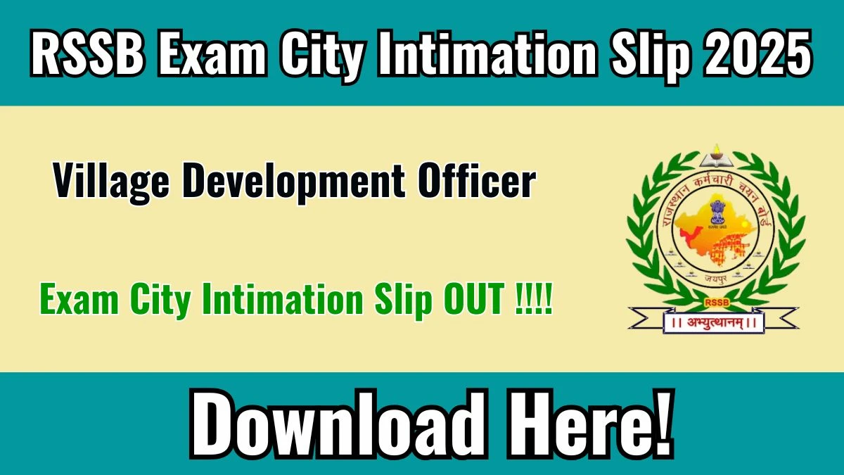 RSSB VDO Exam City Intimation Slip 2025 OUT Download Link rssb.rajasthan.gov.in