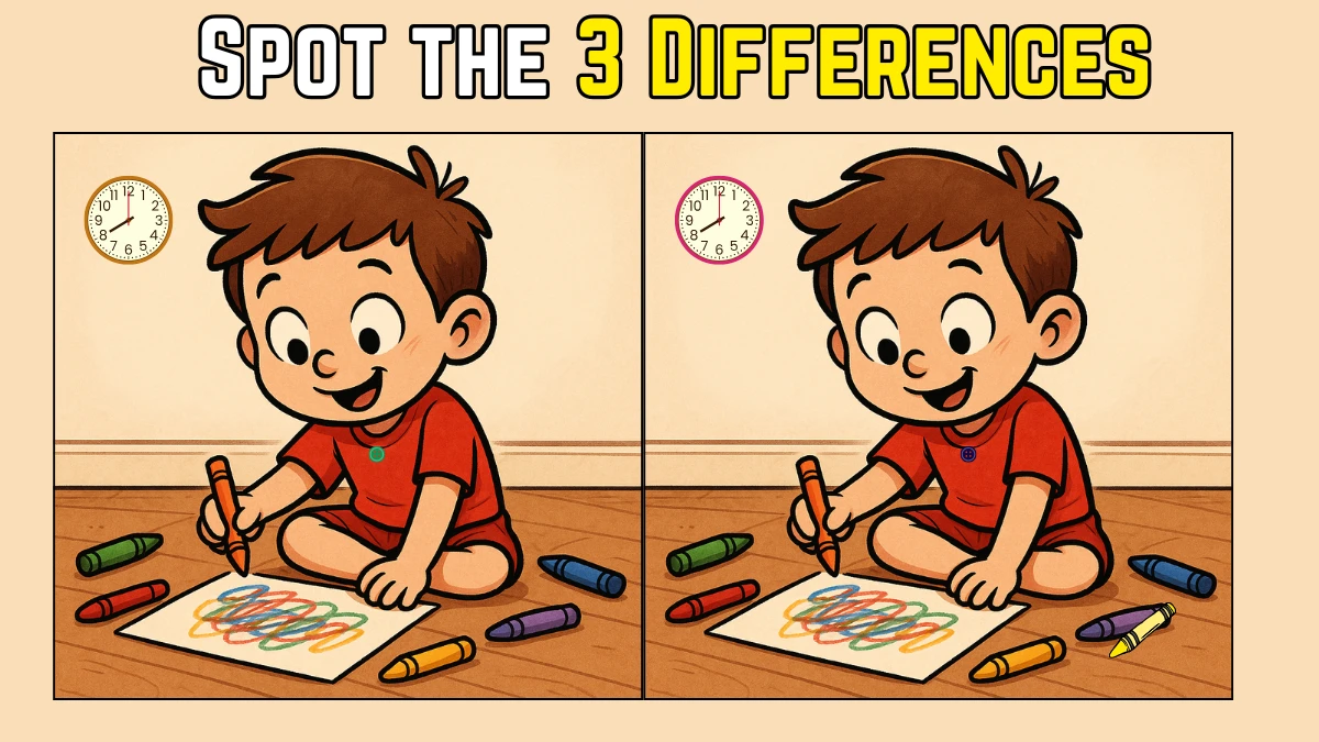 Spot 3 Differences in Boy Doodling With Color Pencil - Can You Find Them in 10 Seconds