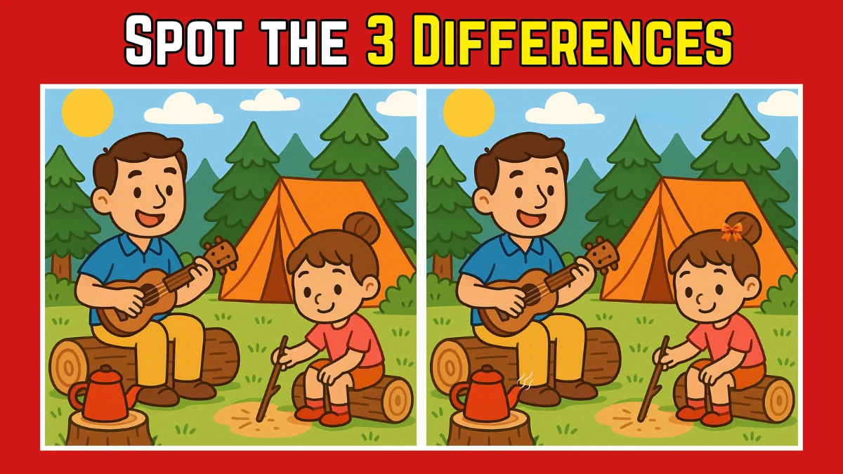 Spot the Difference Picture Puzzle IQ Test: Can you Spot the 3 Differences in this camping Image in 10 Secs