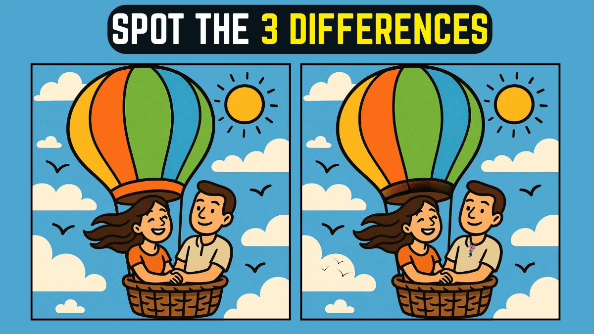 Spot the Difference: Within 8 Seconds Spot The 3 Differences in this Couple Flying in Air Balloon Image