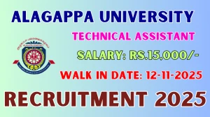 Alagappa University Technical Assistant Recruitment 2025 – Walk in