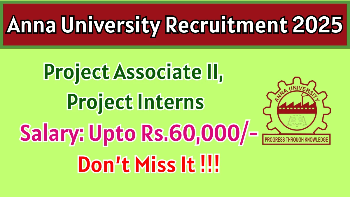 Anna University Recruitment 2025 - Apply Offline for 15 Project Associate II, Project Interns Posts