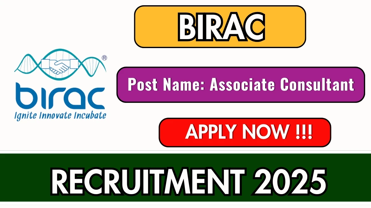 BIRAC Associate Consultant Recruitment 2025 - Apply Offline