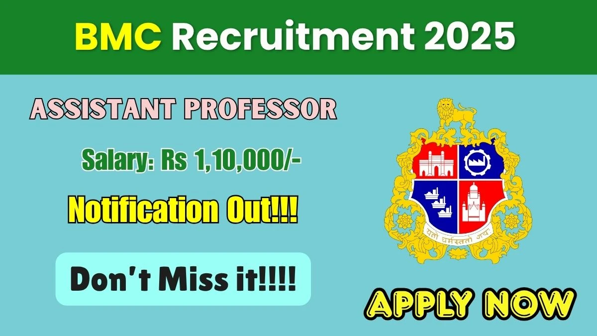 BMC Assistant Professor Recruitment 2025 - Apply Offline