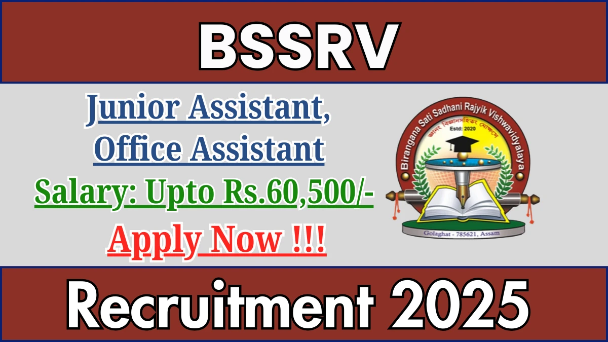 BSSRV Recruitment 2025 - Apply Online for 02 Junior Assistant, Office Assistant Posts