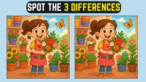 Can You Spot 3 Differences in the girl in flower shop Image in 12 Seconds?