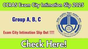 CCRAS Exam City Intimation Slip 2025 Out – Download Group A, B & C Slip at ccras.nic.in CCRAS Exam City Intimation Slip 2025 Out – Download Group A, B & C Slip at ccras.nic.in