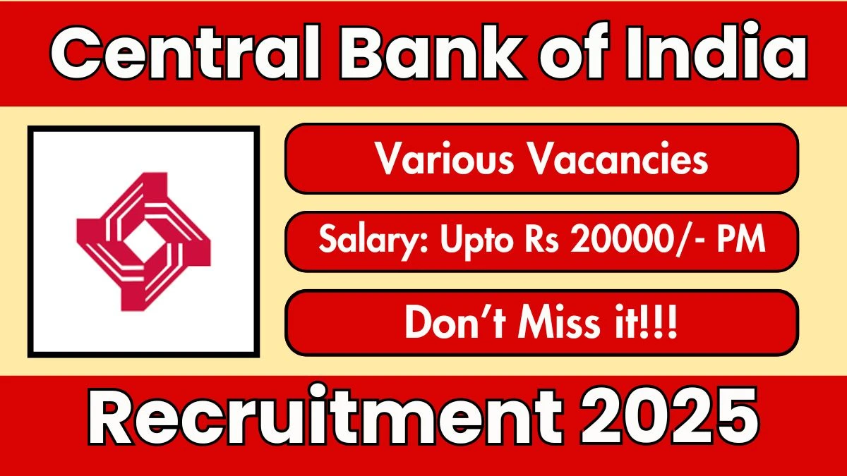 Central Bank of India Recruitment 2025 - Apply Offline for Watchman cum Gardener, Faculty and Other Posts