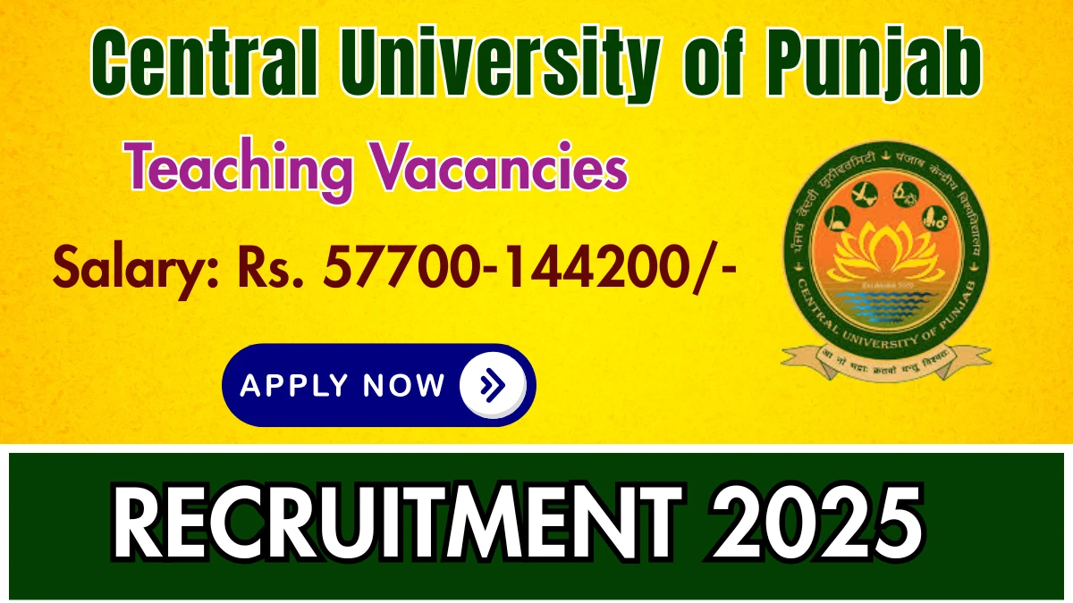 Central University of Punjab Teaching Recruitment 2025 - Apply Online for 58 Posts