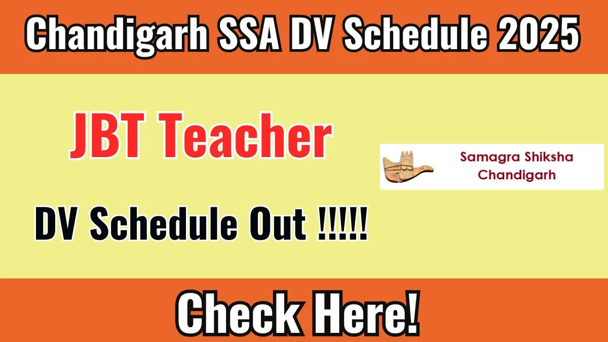 Chandigarh SSA JBT Teacher DV Schedule 2025 Released – Check Dates at ssachd.nic.in