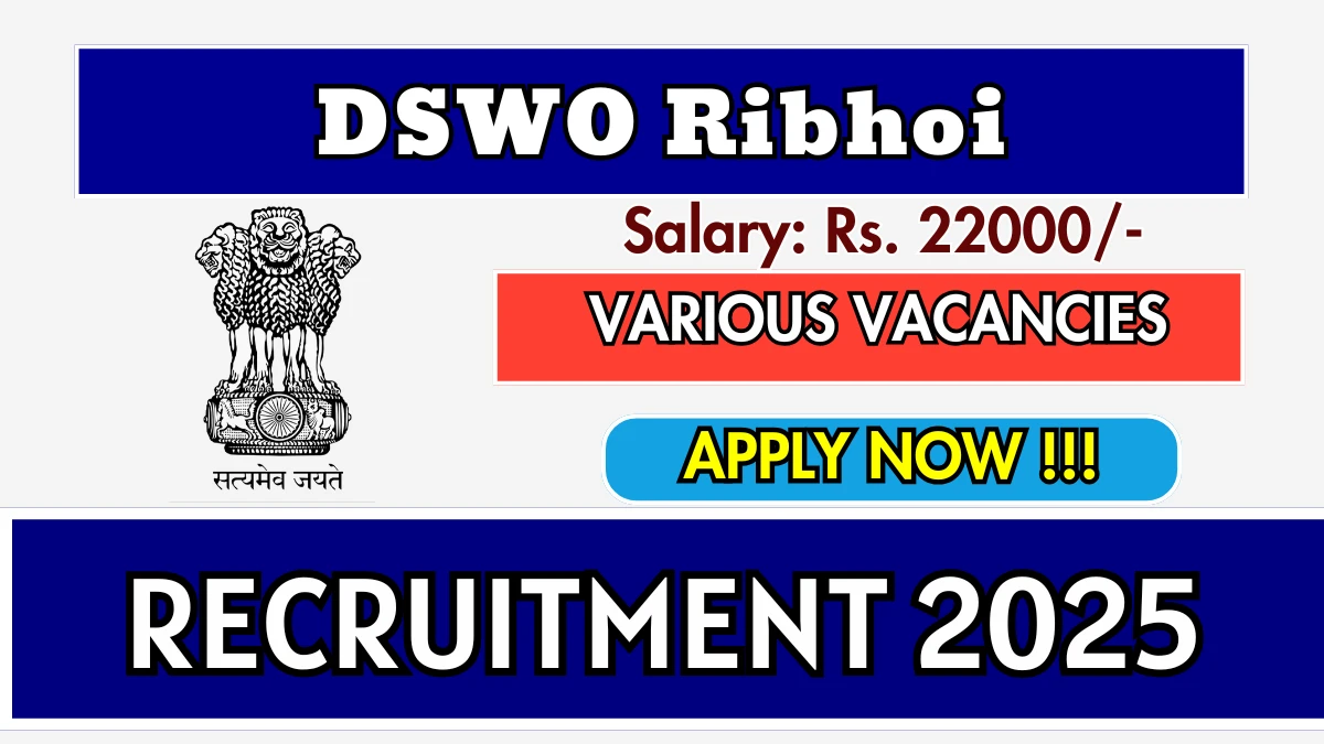 DSWO Ribhoi Recruitment 2025 - Apply Offline for 09 Office Assistant, Cook and More Posts