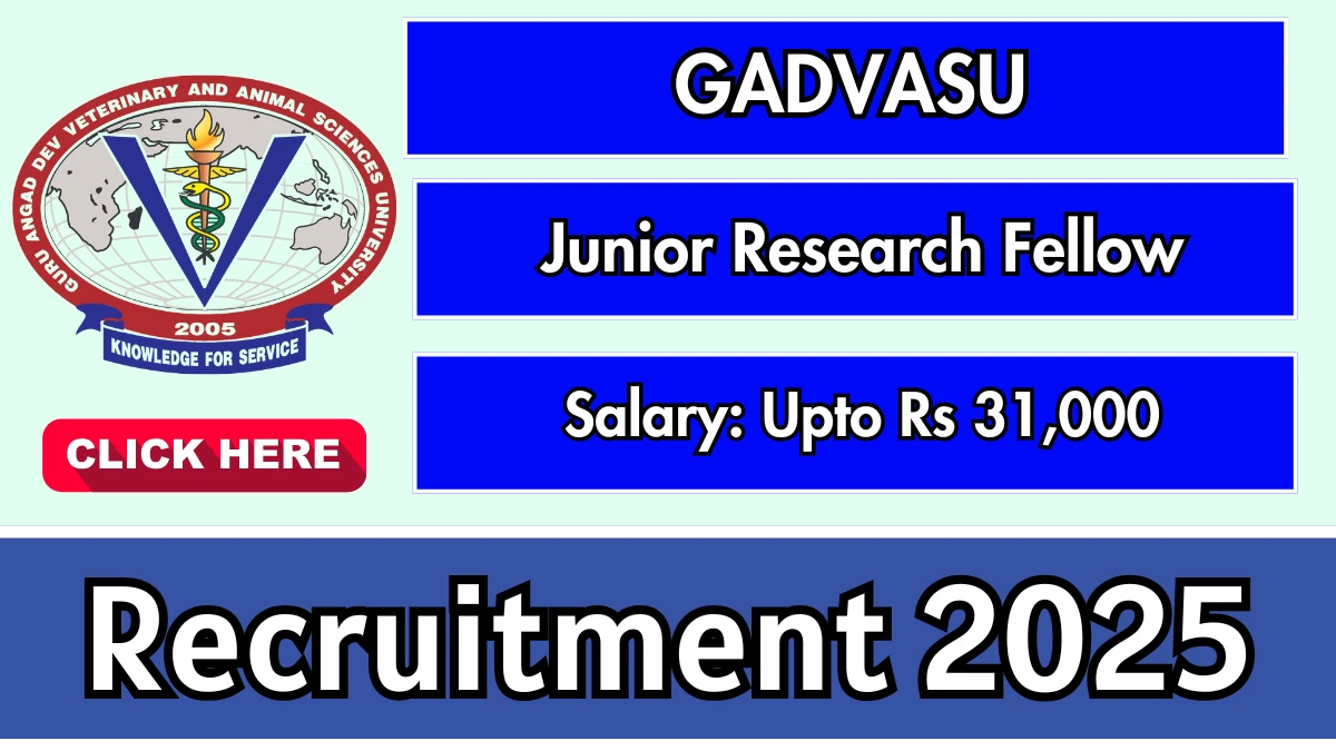 GADVASU Junior Research Fellow Recruitment 2025 – Walk in for 01 Posts