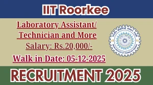 IIT Roorkee Recruitment 2025 – Walk in for 01 Laboratory Assistant/ Technician/ Project Assistant / Technical Assistant/ Field Assistant Posts
