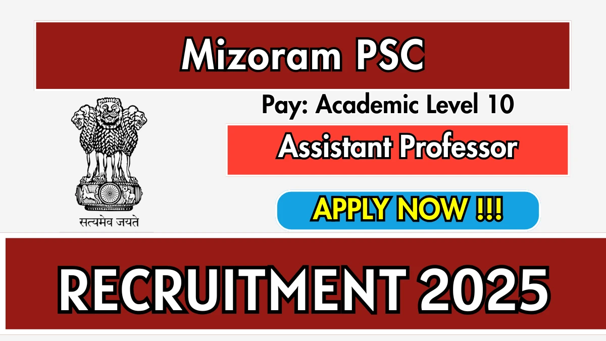 Mizoram PSC Assistant Professor Recruitment 2025 - Apply Online for 04 Posts