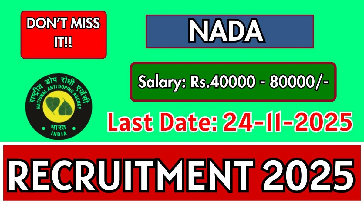 NADA Recruitment 2025 - Apply Online for 13 Court Master, Research Associate and More Posts
