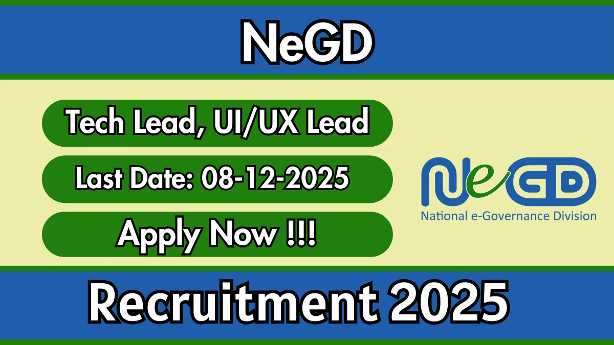 NeGD Recruitment 2025 – Apply Online for 02 Tech Lead, UI/UX Lead Posts