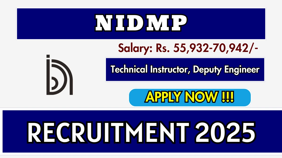 NIDMP Recruitment 2025 - Apply Online for 03 Technical Instructor, Deputy Engineer Posts