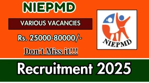 NIEPMD Recruitment 2025 - Apply Online for 25 Clerk, Special Educator and More Posts NIEPMD Recruitment 2025 - Apply Online for 25 Clerk, Special Educator and More Posts