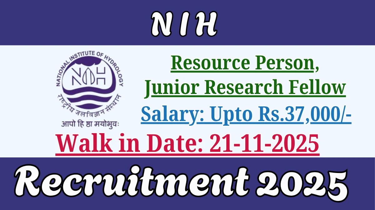 NIH Recruitment 2025 – Walk in for 02 Resource Person, Junior Research Fellow Posts