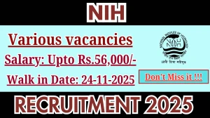 NIH Recruitment 2025 – Walk in for 03 SRF,Project Scientist and More Posts