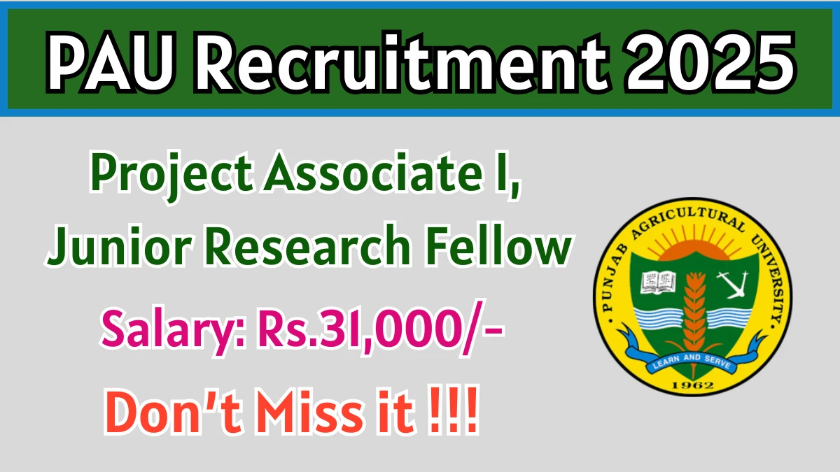 PAU Recruitment 2025 - Apply Offline for 02 Project Associate I, Junior Research Fellow Posts