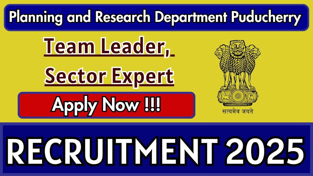 Planning and Research Department Puducherry Recruitment 2025 - Apply Online for 03 Team Leader, Sector Expert Posts