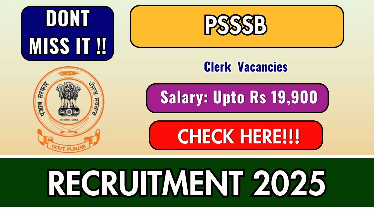 PSSSB Clerk Recruitment 2025 – Apply Online for 70 Posts