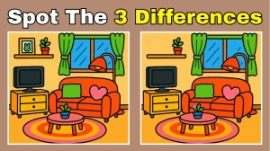 Spot 3 Differences in Living Room Image - Can You Find Them in 10 Seconds