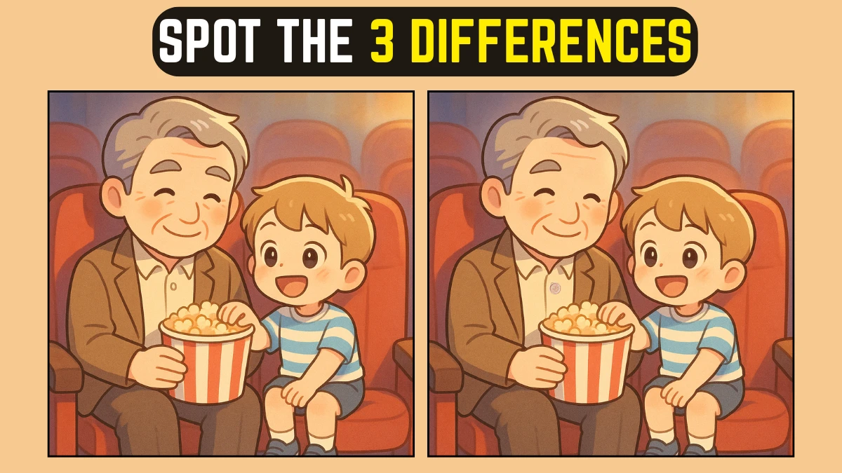 Spot the Difference: Can you Spot the 3 Differences in this Grandpa and Grandson Image in 10 Secs