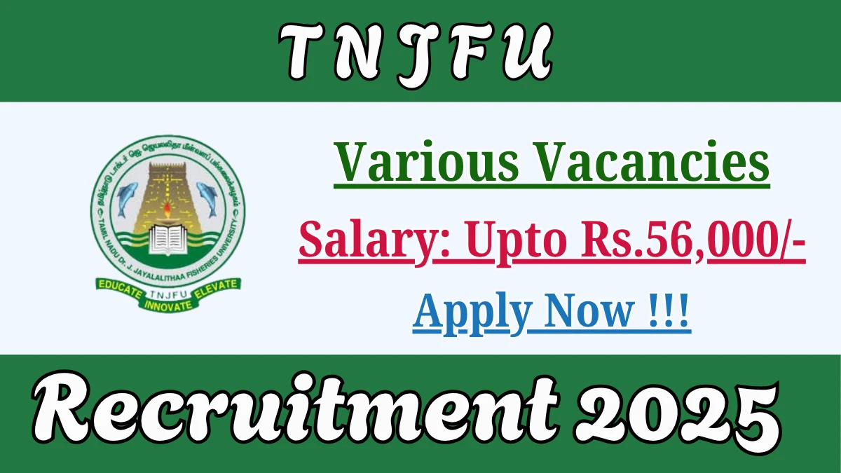 TNJFU Recruitment 2025 - Apply Offline for 03 JRF, Project Scientist I and More Posts