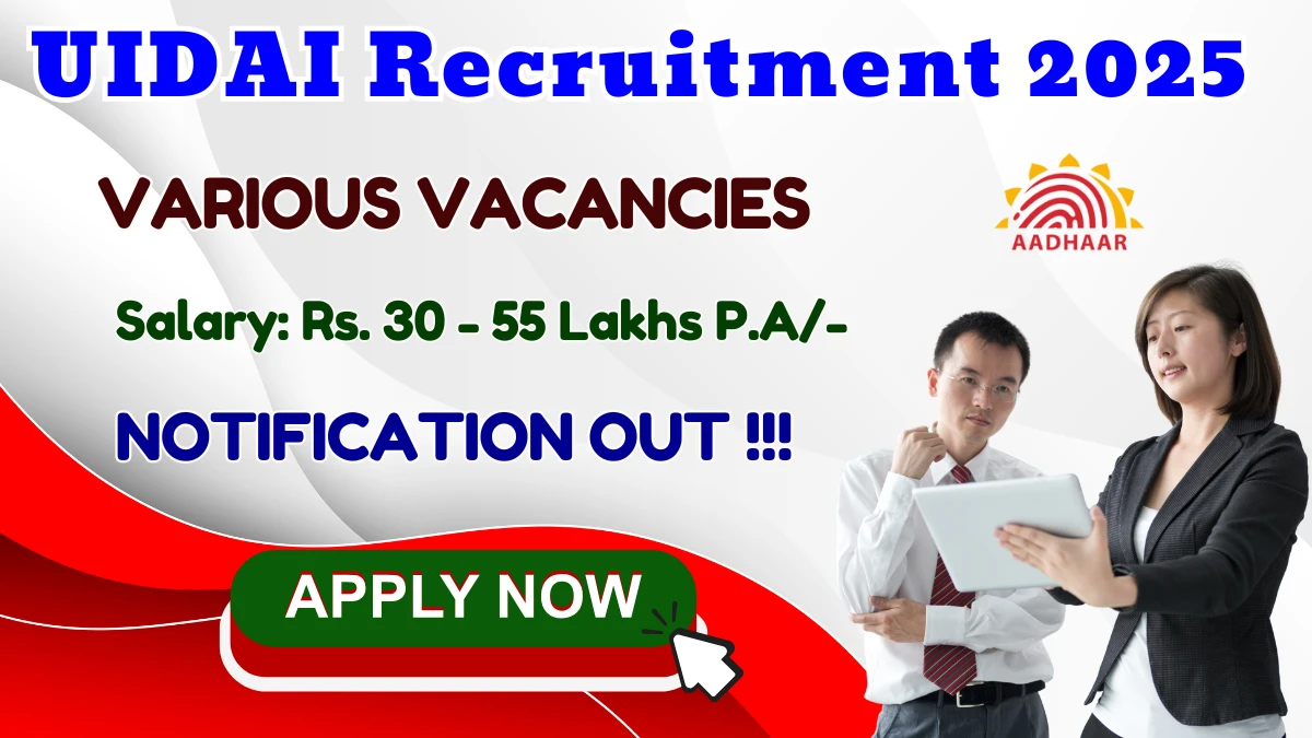 UIDAI Recruitment 2025 - Apply Offline for 08 Technical Consultant, Principal Architect and More Posts