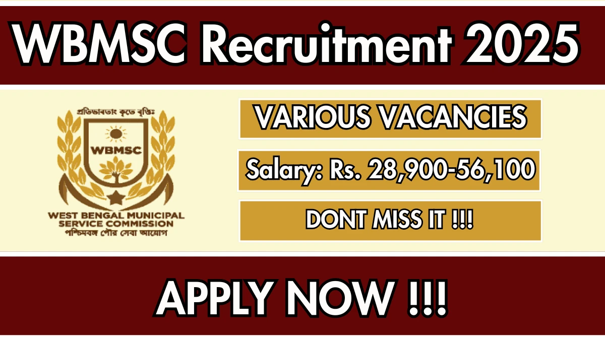 WBMSC Recruitment 2025 - Apply Online for 03 Draftsman, Assistant Engineer and More Posts