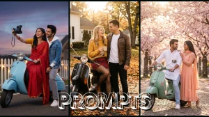 10 Seedream 4.5 AI Photo Editing Prompts for Couples to Create Cinematic Vespa Vintage Romance Photos